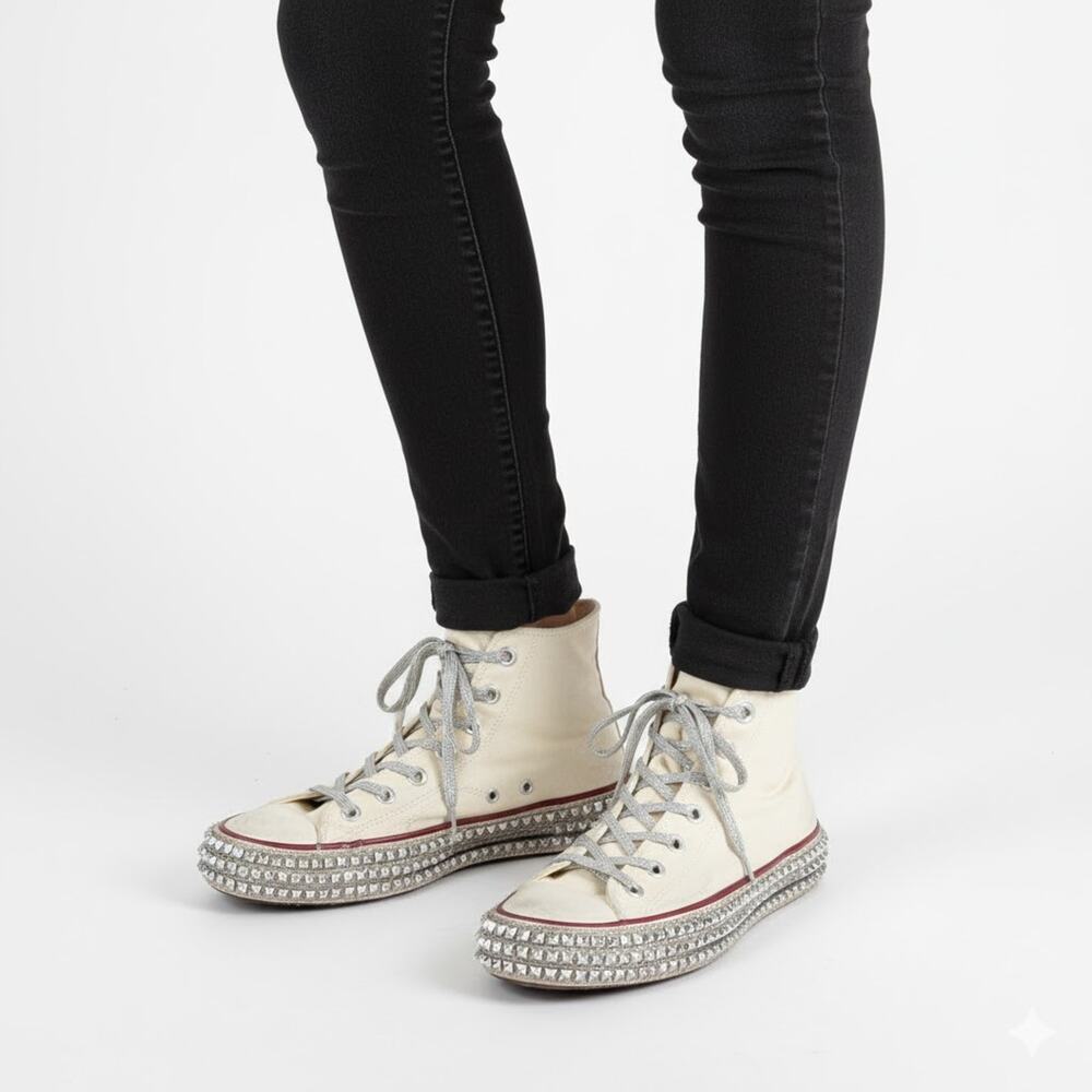 NAN-KU Couture CRUISE Studded High Top Sneakers US 8.5 Canvas Punk Rock Glam